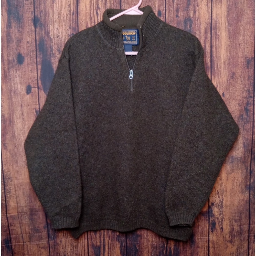 Woolrich 100% Shetland Wool 1/4 Zip Pullover Sweater Long Sleeve Green Large
